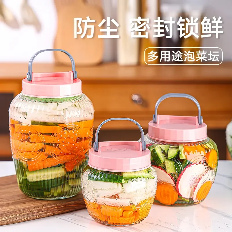 Glass pickle jar sealed wine bottle