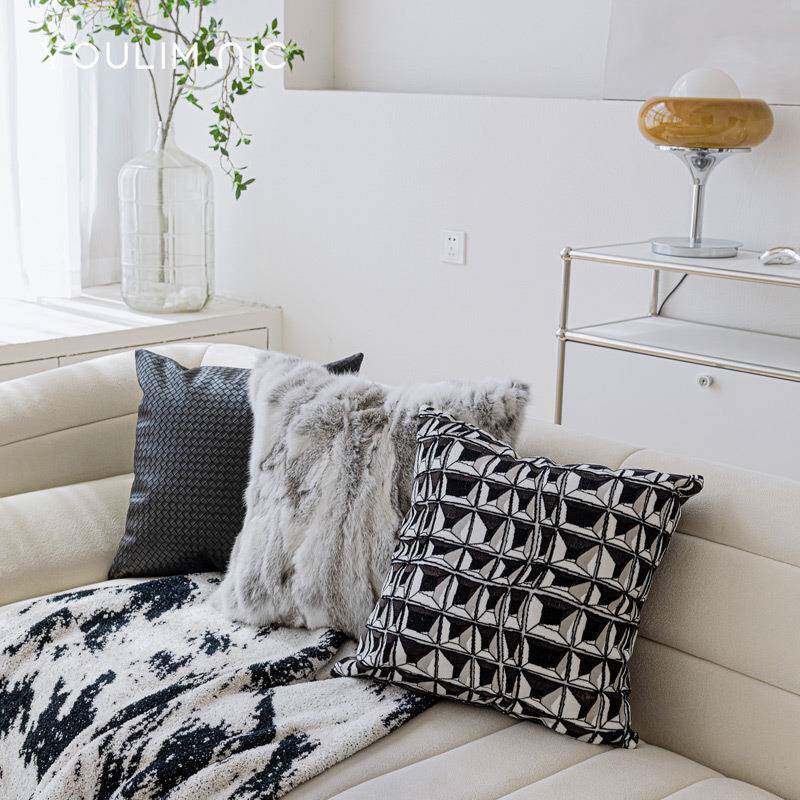 Modern simple blue-gray rabbit-haired pillow sofa living room pillow case bedroom bay window cushion light luxury model room bag