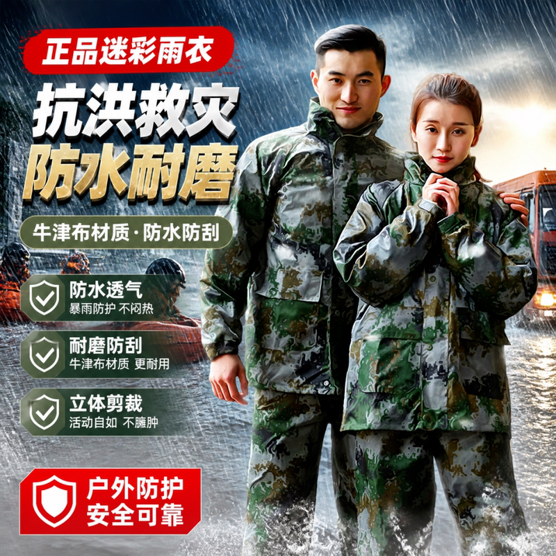 Authentic Camouflage Raincoat Set for Men and Women, Outdoor Waterproof and Scratch-Resistant Oxford Cloth 2021 New Style One-Piece Raincoat Authentic Camouflage Raincoat Set for Men and Women, Outdoor Waterproof and Scratch-Resistant Oxford Cloth 2021 New Style One-Piece Raincoat