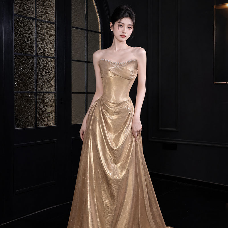 French-Style Strapless Evening Gown, Coming-Of-Age Ceremony, Engagement Banquet, Toast Attire, High-End Host Dress, Stunning Dress, Banquet Robe French-Style Strapless Evening Gown, Coming-Of-Age Ceremony, Engagement Banquet, Toast Attire, High-End Host Dress, Stunning Dress, Banquet Robe