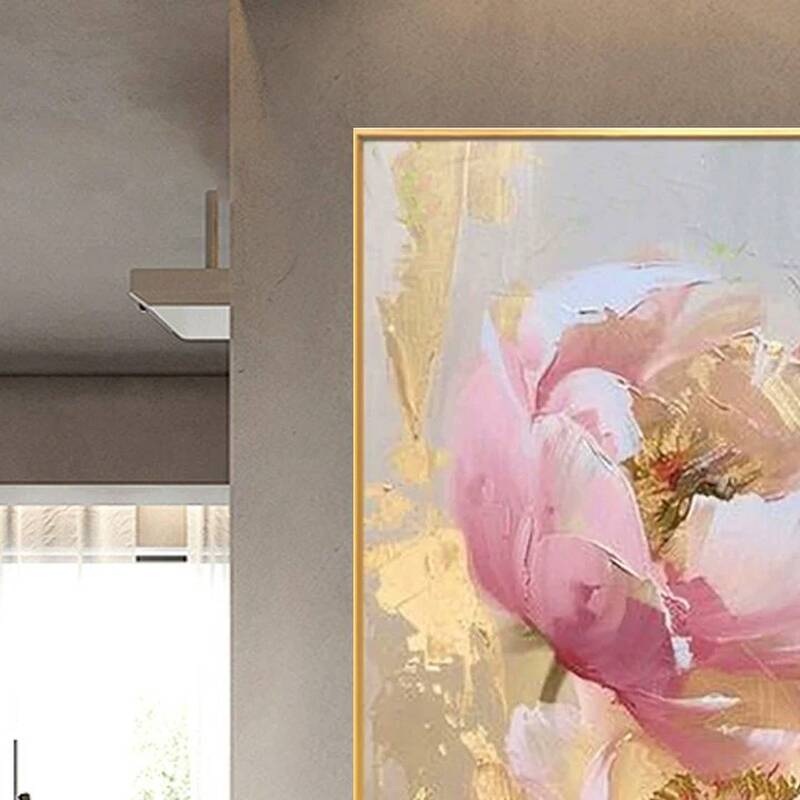 Hand-Painted Oil Painting from Dafen Village, Peony Painting for Restaurant Entrance, High-End Decorative Painting for Living Room Background Wall Texture