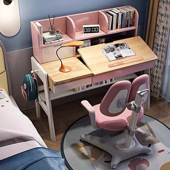 Home solid wood table for bedroom boys and girls writing desk can lift children's study table and chair lifting desk set table