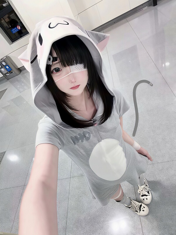 Cute Homemade Japanese-Style Adorable Kitten Short-Sleeve Summer High-Waisted Slim-Fit Hooded Loungewear