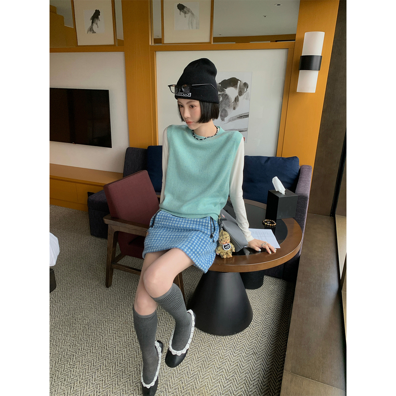 Mona Zhang Qixian Multi-Color Wool Vest/Minimalist High-Intellectual College Style Autumn and Winter Sleeveless Layered Versatile Knitwear Mona Zhang Qixian Multi-Color Wool Vest/Minimalist High-Intellectual College Style Autumn and Winter Sleeveless Layered Versatile Knitwear