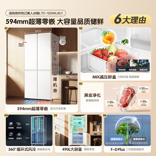 Haier Produces the Leader Haier Refrigerator 520 Ultra-Thin Zero-Insertion Cross-Door Model with First-Class Energy Efficiency for Home Use, with a Trade-In Subsidy