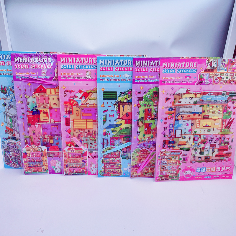 6 Packs of A4 Large Multi-Layer Miniature Scene Stickers, 3D Luxury Collage Non-Repeating Scene Stickers and Sticky Notes