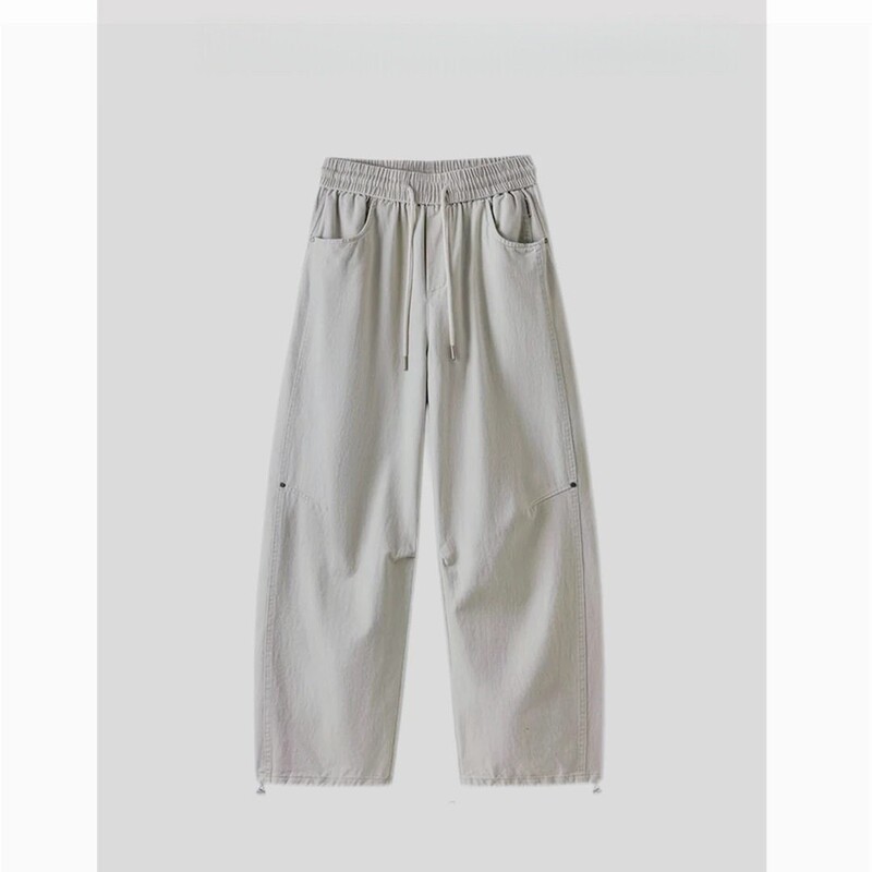 Hans Hands Spring, Summer, Autumn, Winter All-Season Commuter Cotton Elastic Drawstring Casual Straight-Leg Pants Fashion Solid Color Men's Pants