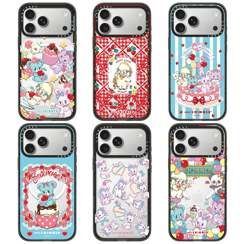 Collaboration with Swimmer Sweetheart Party Series Shy Bear Apple 17 Pro Max Sweet Girl 17 Compatible with iPhone 16 Pro/15 Pro Cute 14 Magnetic Anti-Drop Phone Case