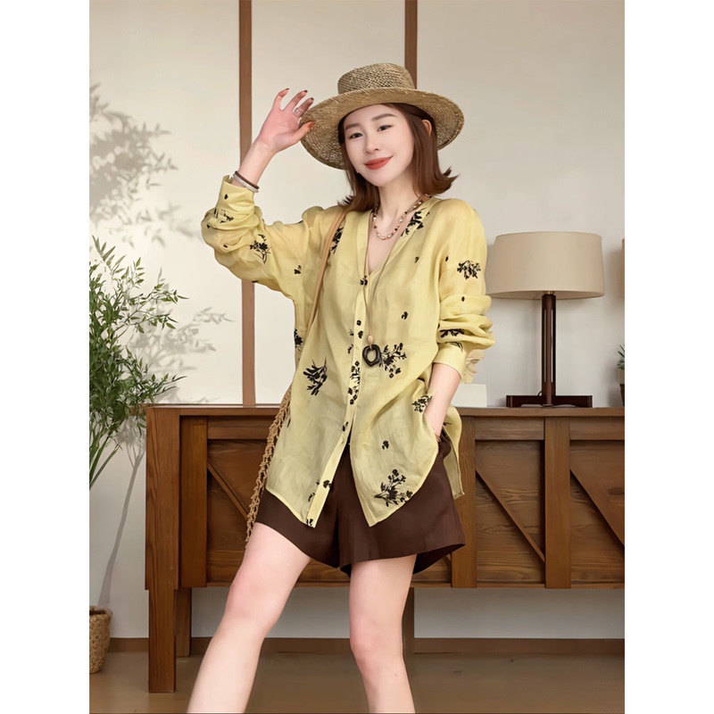 Nine Nine Nine | [Floral Nap Afternoon] Summer Lazy and Elegant Loose-Fitting Embroidered Long-Sleeved Shirt 2604D2443