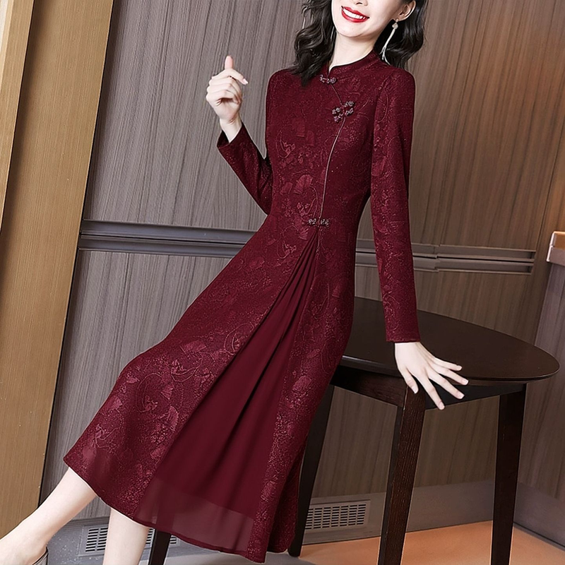 Elegant and Luxurious Cheongsam Dress for Mother-In-Law's Wedding Banquet, High-End, Light Luxury, Sophisticated Style, Women's Dress for Early Spring and Autumn, 2026 New Model