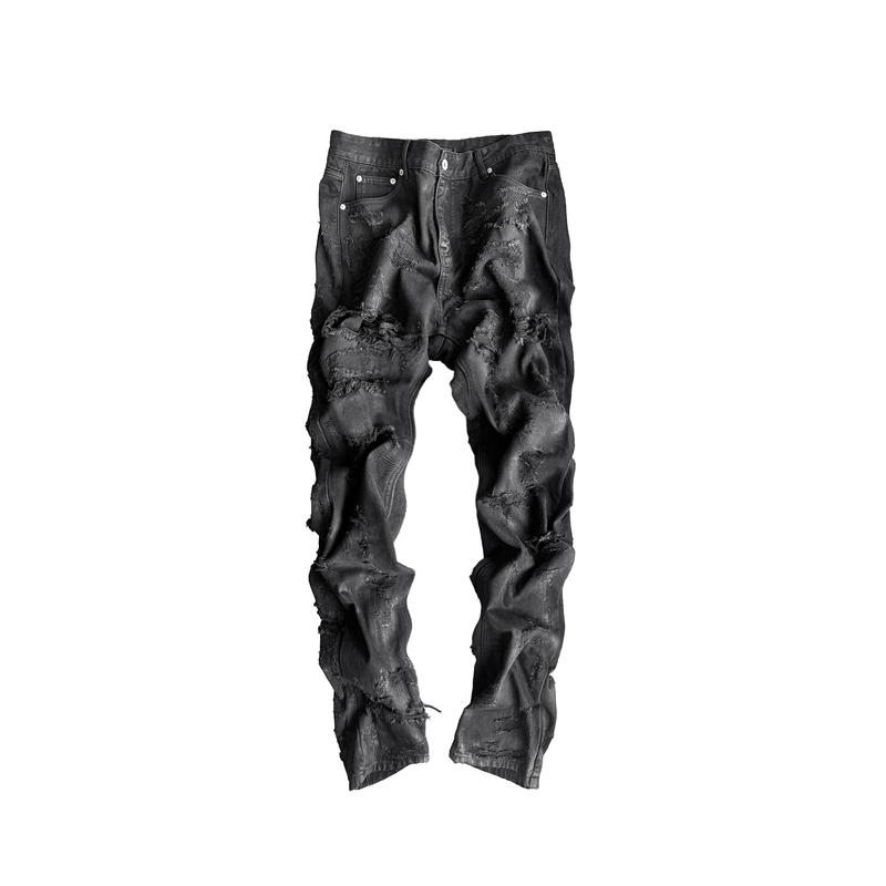 Cindervein Distressed Tassel Embroidery Frayed Hand-Painted Vintage Washed Straight-Leg Pure Cotton Denim Jeans