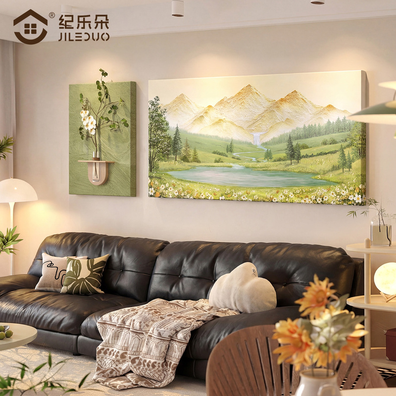 Decorative Painting for the Living Room Sofa Background Wall, 2026 New Model, High-End Sandstone Painting with Hydroponic Green Plants