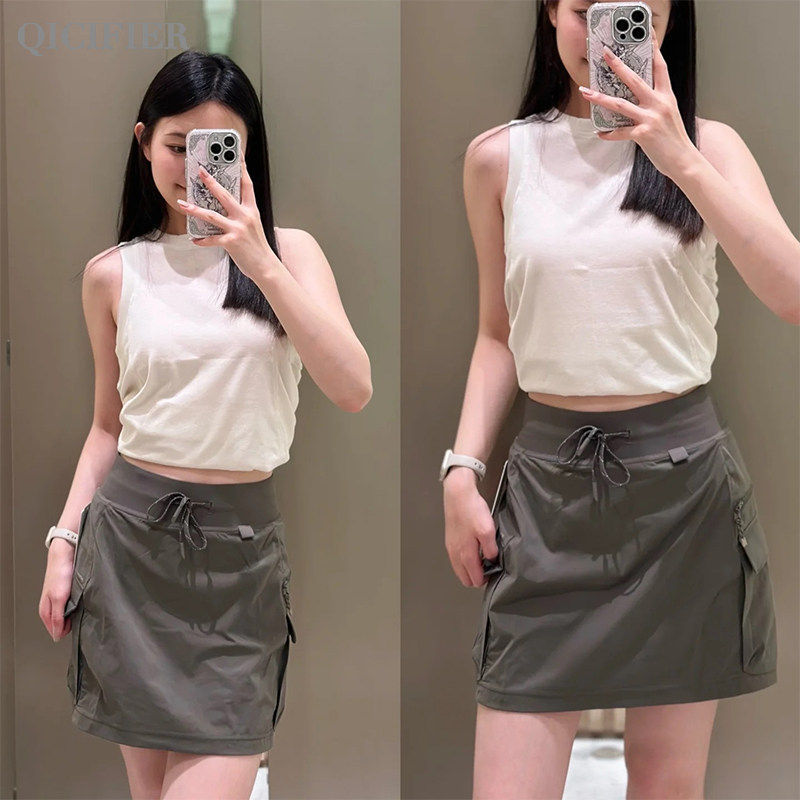 Qicifier Mountain-Style Workwear Skirt High-Waisted Sports Short Skirt 5136
