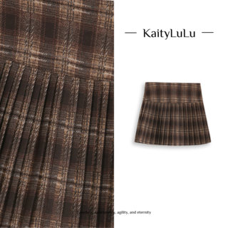 Kaitylulu picking up flowers for winter retro plaid pleated skirt kl1220x122