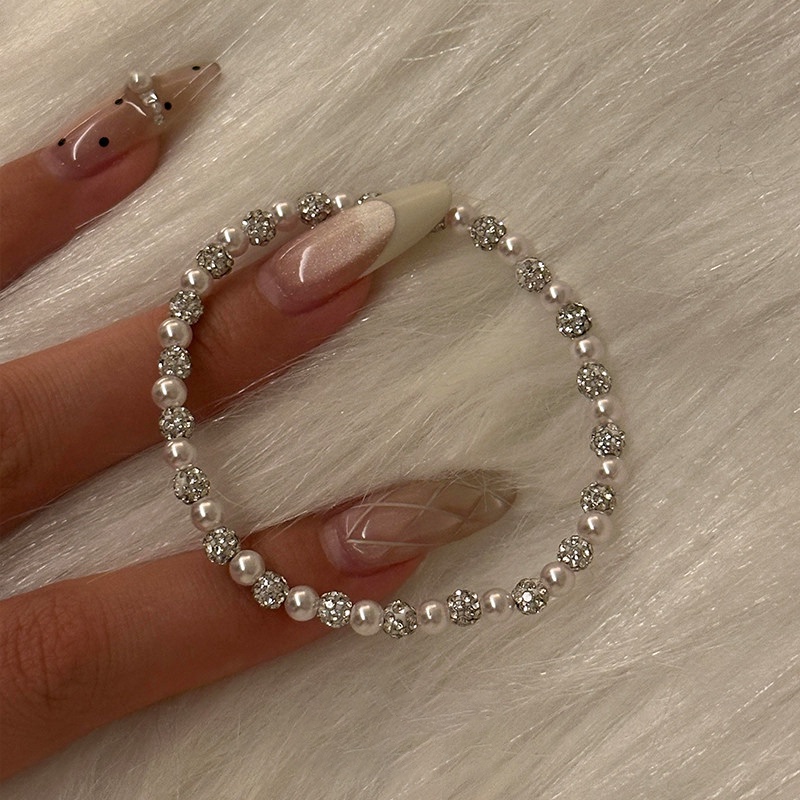 French-Style Beaded Bracelet with Sparkling Diamonds, Vintage and Exquisite, Dazzling and Popular Bracelet for Women