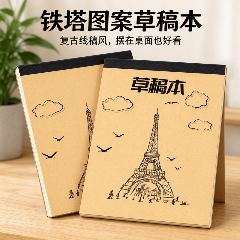 Student Tower-Patterned Draft Book with Ink-Resistant Pages for Classroom Calculations, Quick Notes, and Blank Notebooks