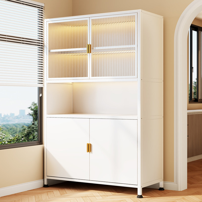 Steel Storage Cabinet, Household Storage Cabinet, Integrated Wall-Mounted Storage Cabinet, Bedroom Floor-Standing Bookcase with Doors, Balcony Metal Cabinet