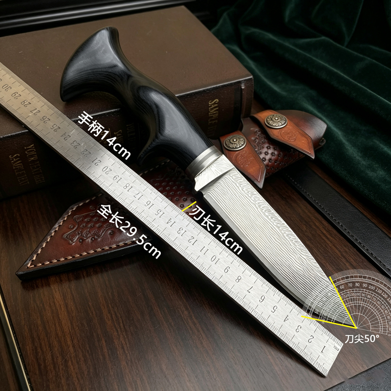 Thunderbolt Wooden Handle Yakut Damascus Cutting Knife for Home Kitchen Use, Cooking Knife for Cutting Meat and Vegetables, Comes with Leather Sheath Thunderbolt Wooden Handle Yakut Damascus Cutting Knife for Home Kitchen Use, Cooking Knife for Cutting Meat and Vegetables, Comes with Leather Sheath