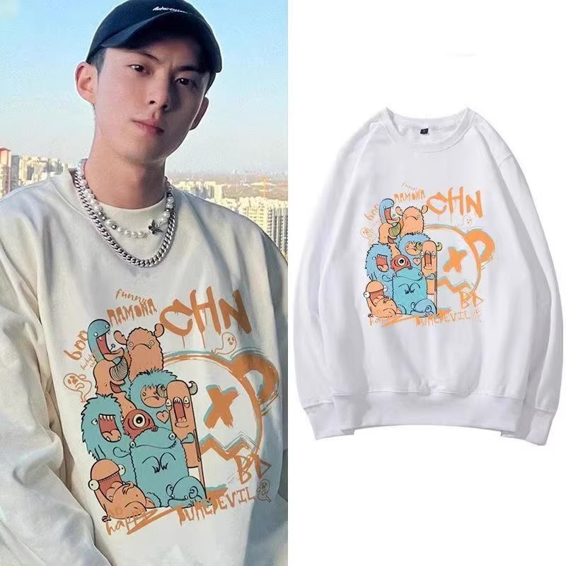 [No Pilling] Canglan Jue Wang Hedi Style Cartoon Monster Sweatshirt for Women, Autumn and Winter European and American Street Style Loose Clothing Trend