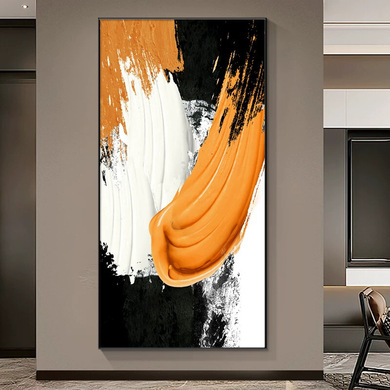 High-End Decorative Painting for the Entrance, Black and White Abstract Art Painting Facing the Door, Modern Minimalist Painting for the End of the Corridor