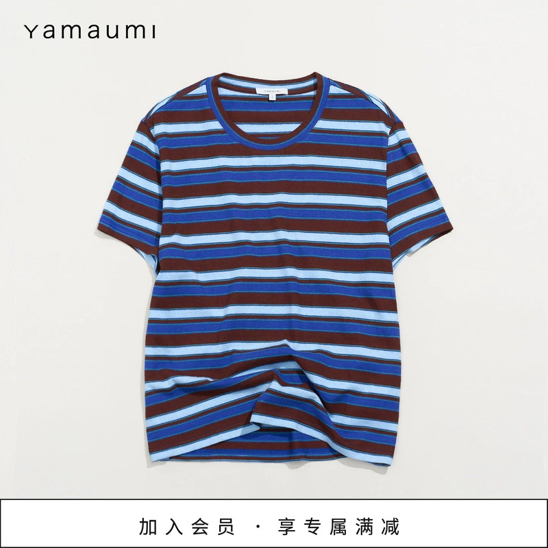 Yamaumi New Men's T-Shirt Casual Striped Basic Round Neck Short Sleeve 2026 Summer Same Style as Li Mait