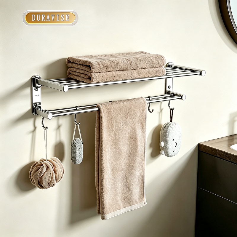 Duravise Stainless Steel Towel Rack Bathroom Towel Rack No-Drill Towel Bar Bathroom Towel Hanging Storage Rack