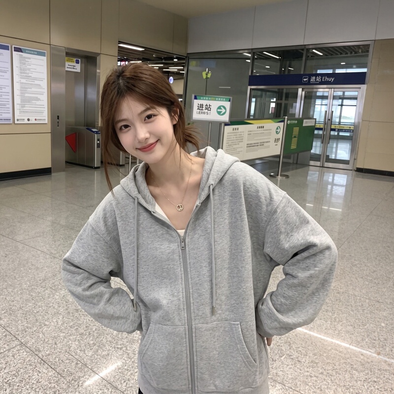 Uamtor Korean-Style Gray Sweatshirt Jacket for Women, Autumn and Winter Wear, Loose Zipper Cardigan Design, Hooded Top Uamtor Korean-Style Gray Sweatshirt Jacket for Women, Autumn and Winter Wear, Loose Zipper Cardigan Design, Hooded Top