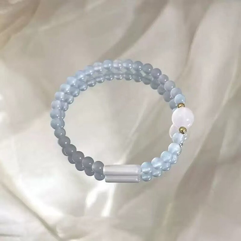 [Xuanxuan Jewelry] Designer Style Natural Blue Crystal Double-Circle Bracelet for Women, Versatile Bracelet Jewelry