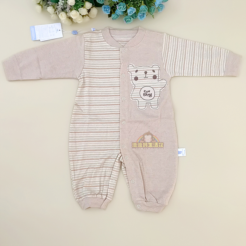 Special price Runbang elastic cotton romper boys and girls spring and autumn velvet cotton jumpsuit learning climbing clothes baby out clothes