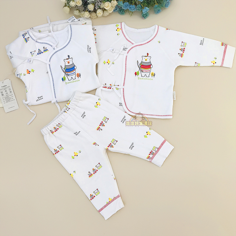 Danbika thickness plus newborn baby spring and autumn warm belt and clothing suit baby pajamas home