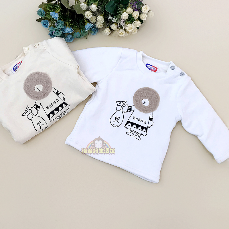 New Anbaby boy and girl baby shoulder sweater baby winter plus thickness heat collar single coat