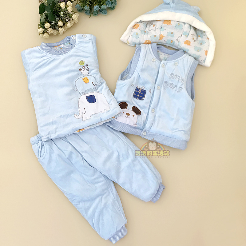 Runbang New Boy and Girl 1 - 3 year old children winter thickness package baby baby with cotton horse clip three - piece set