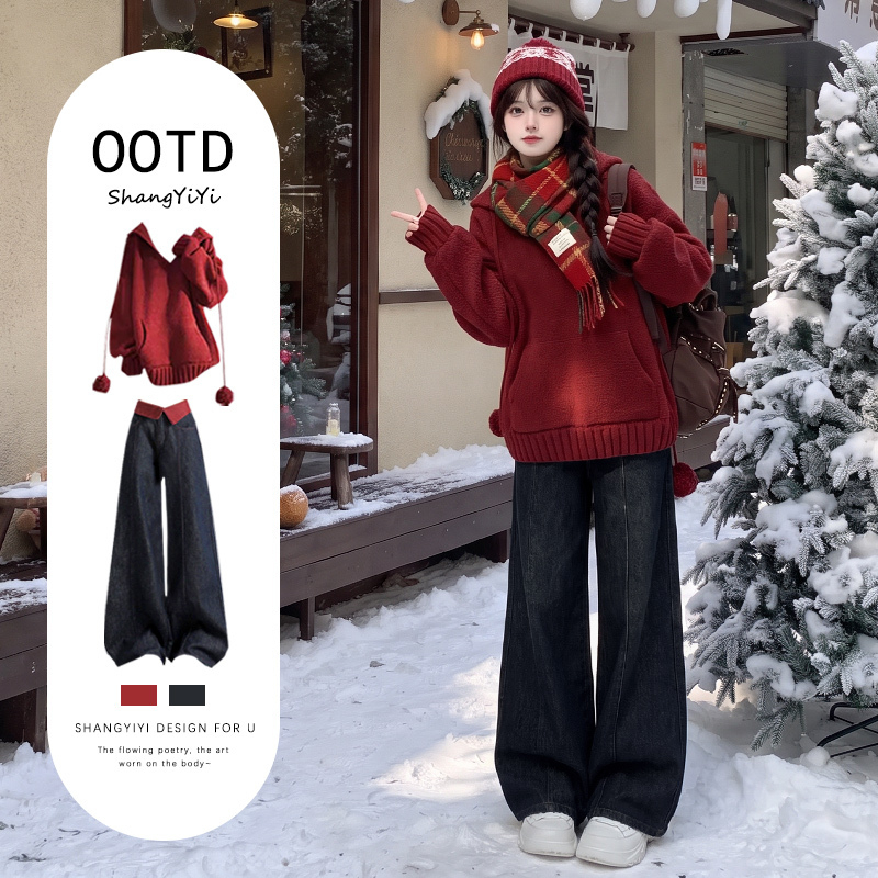 Christmas and Halloween Red-Toned Sophisticated and Intellectual Outfit Set for Women, Autumn and Winter 2026 Super Trendy Two-Piece Winter Outfit Christmas and Halloween Red-Toned Sophisticated and Intellectual Outfit Set for Women, Autumn and Winter 2026 Super Trendy Two-Piece Winter Outfit