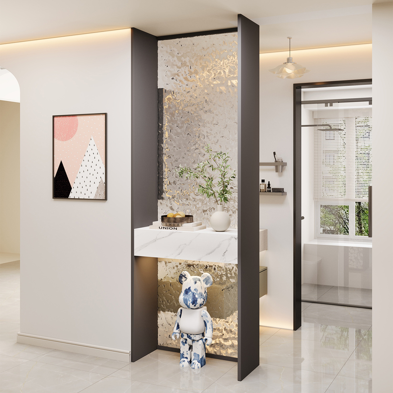 Light Luxury Cream-Style Tempered Glass Screen Partition Wall for Living Room, Entrance, Bathroom, and Sink to Separate Wet and Dry Areas