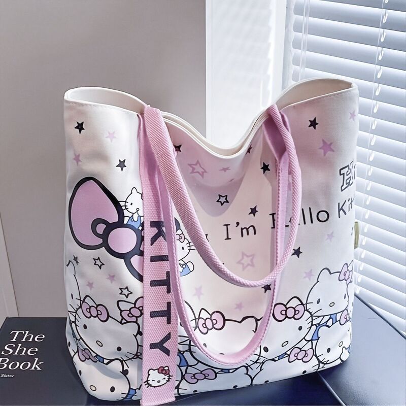 Cartoon Kityy Canvas Bag, Fashionable Tote Bag, Cute and Versatile for Commuting, Single Shoulder Tote Bag with Large Capacity, Helo Cartoon Kityy Canvas Bag, Fashionable Tote Bag, Cute and Versatile for Commuting, Single Shoulder Tote Bag with Large Capacity, Helo