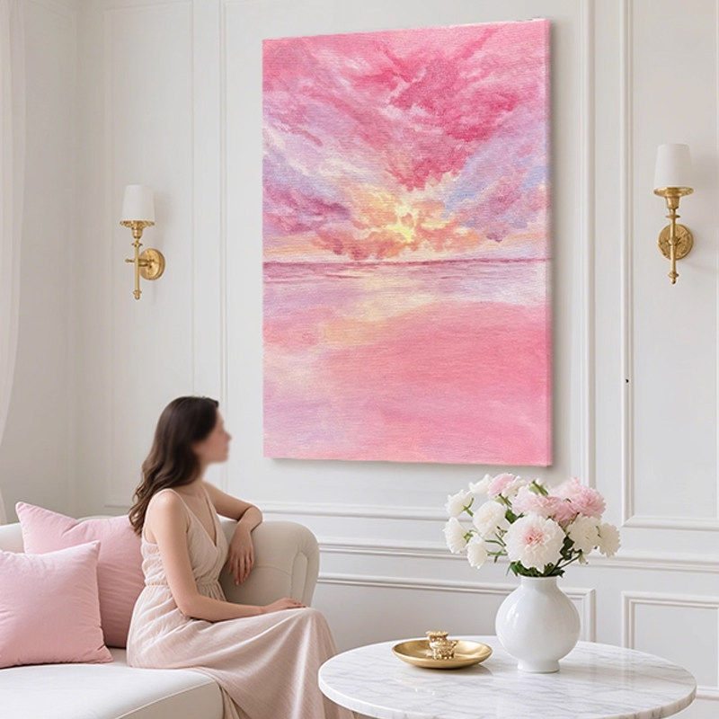 Pink-Toned Seascape Sunset Cream-Style Entranceway Background Wall Decorative Painting for Living Room and Bedroom Art Wall Hanging Pink-Toned Seascape Sunset Cream-Style Entranceway Background Wall Decorative Painting for Living Room and Bedroom Art Wall Hanging