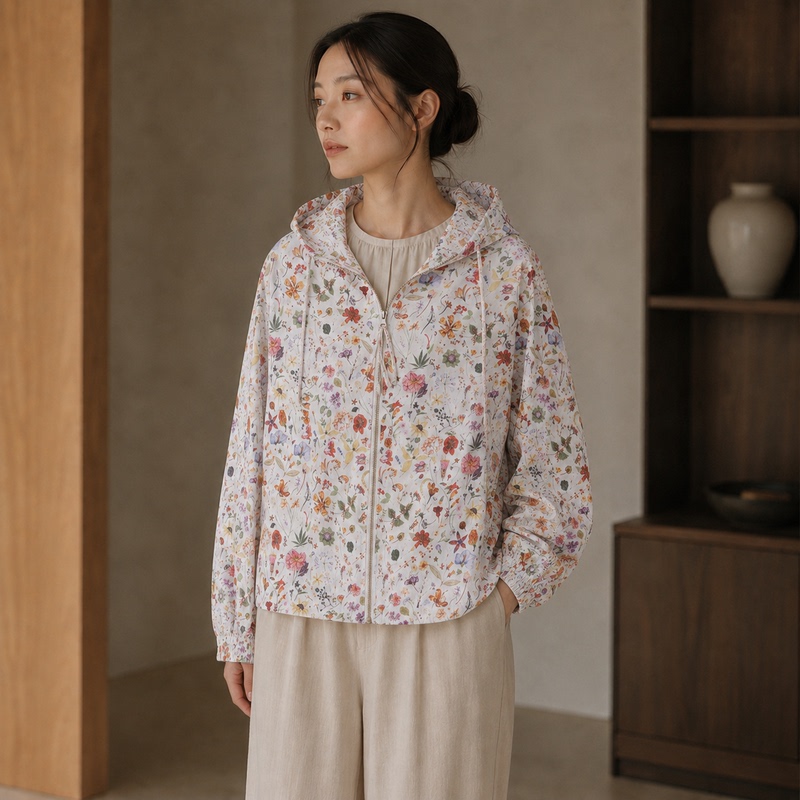 Floral Liberty Print Floral Cotton Comfortable Artistic Fresh Hooded Lightweight Multi-Purpose Jacket