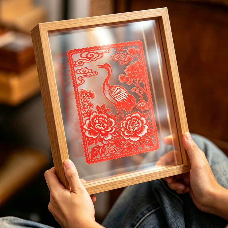 Double-Sided Transparent Glass Photo Frame with Double Happiness Character, Tabletop Decoration, Wholesale Plant Specimen Frame, Picture Frame, Paper-Cutting