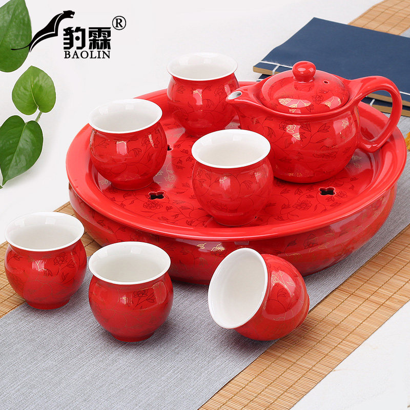 Insulated Kung Fu tea set household ceramic tea cup teapot tea tray simple modern Chinese blue and white porcelain living room
