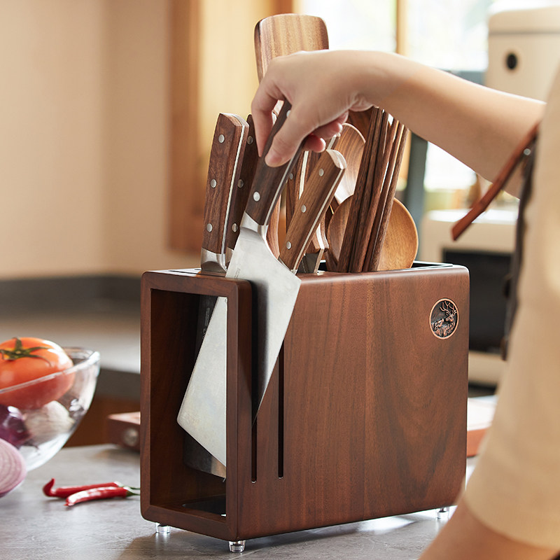 Solid wood knife holder storage rack chopstick tube chopstick cage integrated home kitchen knife holder knife storage rack countertop kitchen knife holder