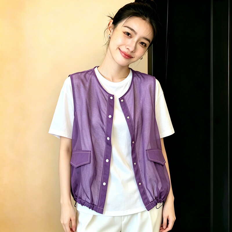 Sleeveless Vest for Women 2026 Summer New Korean Style Loose Round Neck Top with Stylish Design and Age-Reducing Effect Purple Cardigan