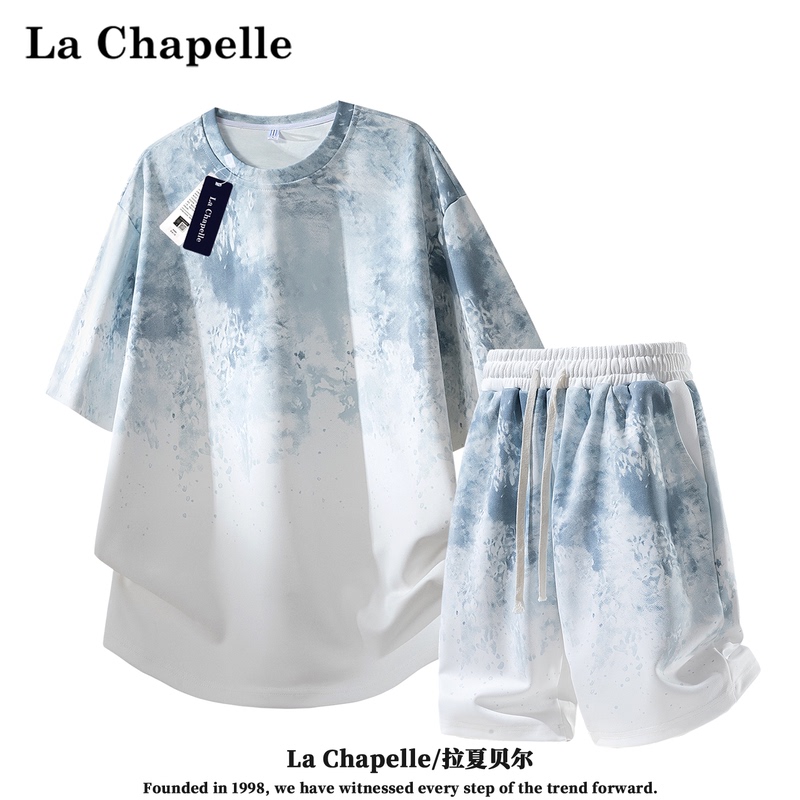 La Chapelle Tie-Dye Gradient Ice Silk Cool-Feeling Sports Suit for Men, Summer 2026 New Casual Sports Two-Piece Set