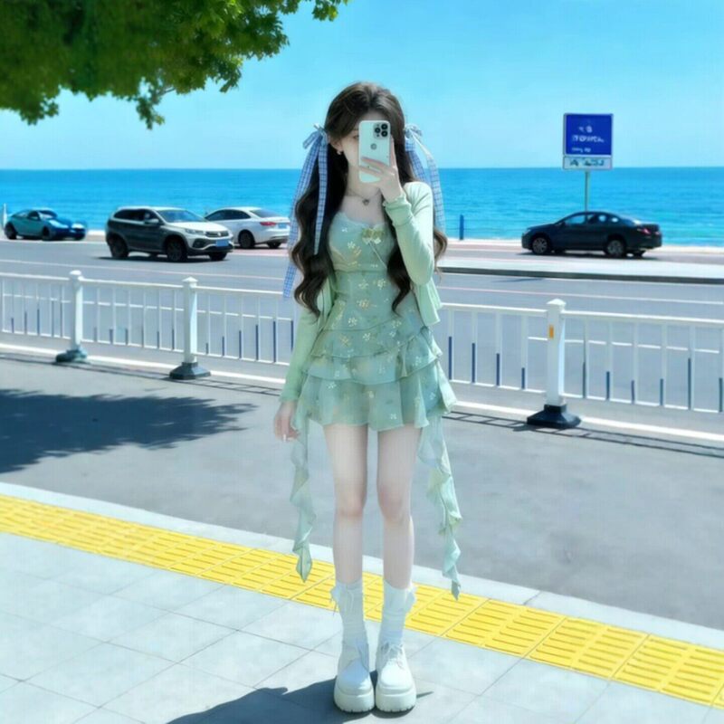 Korean-Style Gentle and Beautiful Cardigan Floral Dress Two-Piece Set, Elegant and Graceful, Stunning Short Skirt, Spring 2026