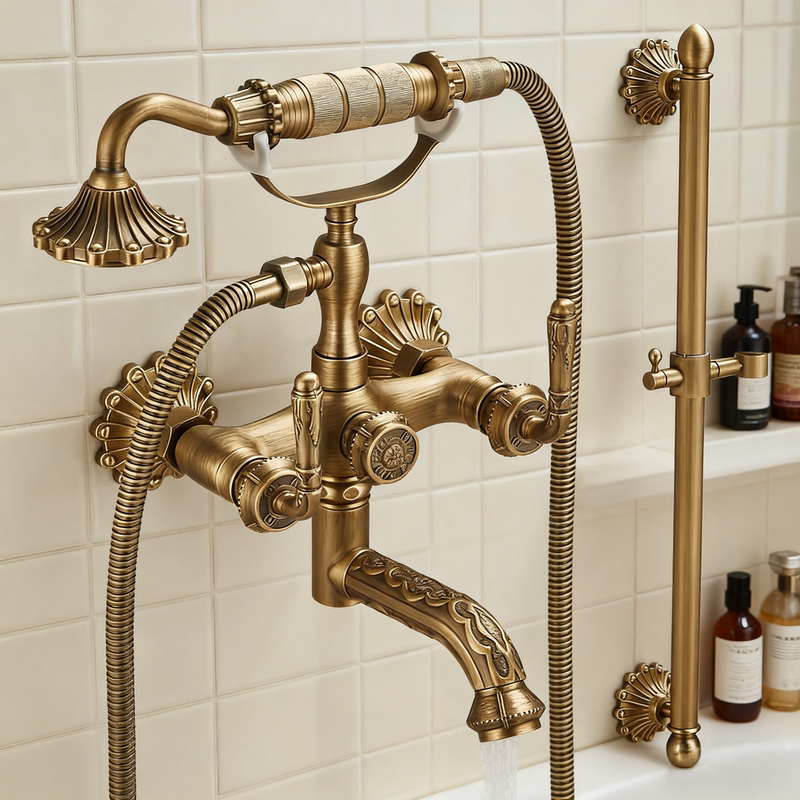 Royal Family French Retro Small Apartment Shower Set with No Top Sprayer, All-Copper Bathtub Faucet for Home Use Royal Family French Retro Small Apartment Shower Set with No Top Sprayer, All-Copper Bathtub Faucet for Home Use