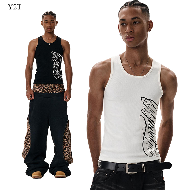 Ytwot*'Strong Look' Ribbed Text Print Sports Fitness Tank Top Tight-Fitting Street Sleeveless Top