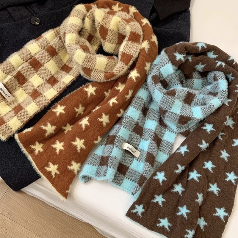 New Anti-Freeze and Warm-Keeping Star-Shaped High-End Double-Sided Retro Scarf, Versatile Plaid Five-Pointed Star Plush Winter Neck Scarf New Anti-Freeze and Warm-Keeping Star-Shaped High-End Double-Sided Retro Scarf, Versatile Plaid Five-Pointed Star Plush Winter Neck Scarf