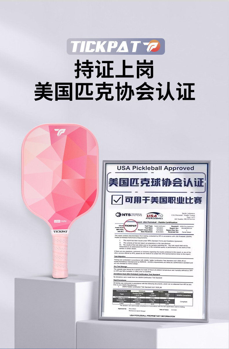 匹克球拍 tickpat匹克球拍板玻璃纤维初学者碳纤维pickleball儿童专业全套