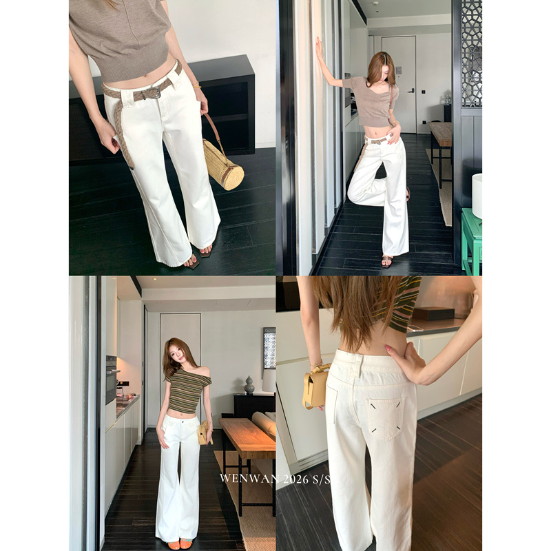 Wenwan【M*6 Style Is Absolutely Stunning!】26 Summer New Style White Simple Slimming Wide-Leg Casual Denim