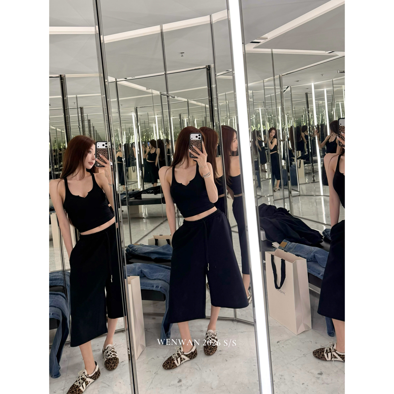 Wenwan【A Must-Have This Season, Basic yet Stylish】Small V-Neck Versatile Tank Top + Casual Pants Set