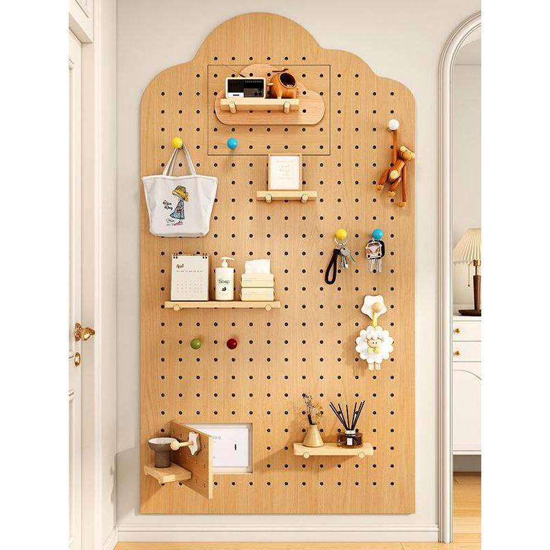 Solid wood entryway hole board storage rack custom meter box blocking clouds wall hanging board coat rack storage